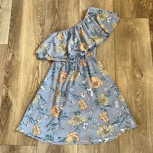 Lush double ruffle one shoulder short event dress size small blue